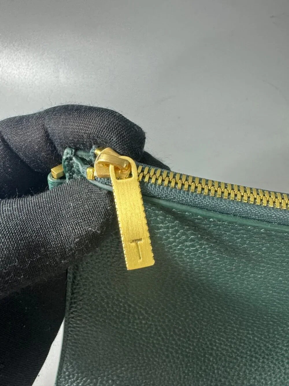 Ted Baker London Solid Green Zip Pouch Gold Hardware Logo Accent